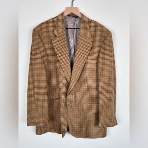 Vintage Lands' End Mens 43R Camel Hair Plaid Blazer Coat Jacket USA